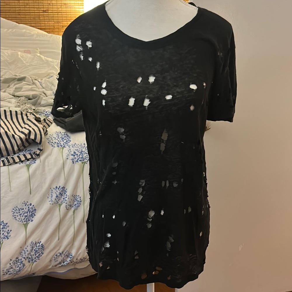 Iro Black Distressed clay T-Shirt size XS 100% linen